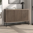 Hudson&Canal Brighton 48"W Buffet Table - Antiqued Grey Oak-Constructed of sturdy steel, high quality engineered wood, and PVC materials in a handcrafted antiqued gray oak finish