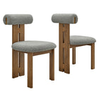 Modway Torian Boucle Fabric Dining Chair - Walnut Light Grey - Set of 2-3 Legged Armless Chairs