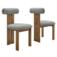 Modway Torian Boucle Fabric Dining Chair - Walnut Light Grey - Set of 2-3 Legged Armless Chairs