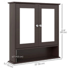 Kleankin Wall Mount Medicine Cabinet with Mirror - Espresso-Two-door cabinet and bottom shelf for storing and displaying daily essentials