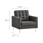 Modway Loft Tufted Vegan Leather Armchair - Silver Grey-Vegan Leather Upholstery