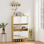 HOMCOM Narrow Shoe Cabinet with 3 Flip Drawers - White-Finger edge pulls allow easy access to shoes