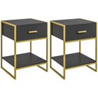HOMCOM Nightstand with Drawer and Shelf - Black - Set of 2-Two-piece set brings symmetry and clean style to your room