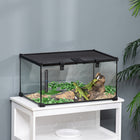 PawHut Glass Reptile Terrarium with Thermometer and Water Basin - Black-Includes a specially designed feeding port for easy feeding 