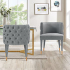 Manhattan Comfort Maya 24.02" Modern Velvet Upholstered Dining Chair - Grey - Set of 2-Frame Made of High Quality Elm Wood with Metal Brushed Gold Tips for Fashion and Durability