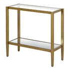Hudson&Canal Hera 24"W Rectangular Side Table with Glass Shelf - Antique Brass-Tabletop and shelf each have a weight capacity of 20 lbs