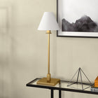 Hudson&Canal Clement 28" Tall Table Lamp with Fabric Shade - Brass/White-Handcrafted brass finish is applied to the sleek metal base