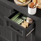 HOMCOM 71" H Pantry Cabinet with Charging Station - Black-Arched doors and beadboard details add warm, modern-style charm 