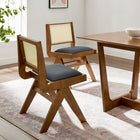 Modway Thera Vegan Leather and Cane Dining Side Chairs - Walnut/Black - 2 Pack-Faux Leather Seat