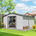Outsunny 11' x 13' Garden Storage Shed with Foundation Kit - White-Double sliding doors for easy access
