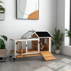 PawHut 29" H Rabbit Hutch with Wheels, Ramp, Run and Tray - Yellow-Steel wire fencing provides ventilation 