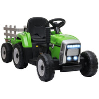Aosom 12V Kids Ride-On Tractor with Trailer and Remote Control - Green-Detachable back trailer for placing toys 