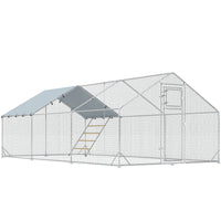PawHut Large Metal Chicken Run with Cover for 18-24 Chickens - 9.8' x 19.7' x 6.4' - Silver-Spacious 194 sq. ft (18 m²) area comfortably accommodates 18-24 chickens 