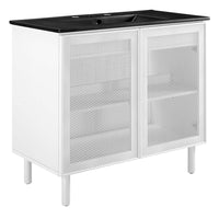 Modway Calla 36" Perforated Metal Bathroom Vanity - Black/White-Perforated Metal Doors