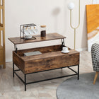 HOMCOM Lift Top Coffee Table with Hidden Storage Compartment - Rustic Brown-Adjustable desk platform to meet different needs, like working or dining