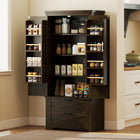 HOMCOM 64" H Kitchen Pantry Cabinet with Doors and Drawers - Brown-Eight door shelves max out cabinet space to organize your spices with easy access 