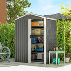 Outsunny Outdoor Metal Garden Shed - 4.5' x 3' - Light Grey-A space-saving lockable sliding door provides easy access for smaller gardens
