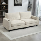 HOMCOM 3 Seater Sofa with Spring Cushion and Cup Holder for Bedroom - Cream White-Soft corduroy fabric offers durability and comfort