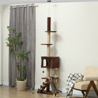 PawHut 89" - 100" Floor-To-Ceiling Cat Tree - Brown-Large base and anti-tip device enhance stability and safety 
