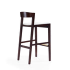 Manhattan Comfort Klismos 20" Mid-Century Modern Faux Leather Upholstered Bar Stool - Ivory and Dark Walnut-Low Back Design with Upholstered Seated Cushion