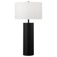 Hudson&Canal York 29.5" Tall Table Lamp with Fabric Shade - Blackened Bronze/White-Mid-century modern design for your living room, workspace, or bedside table
