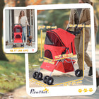 PawHut 4-Wheel One-Click Folding Pet Stroller with Brakes, Cup Holder and Travel Carrier - Red-Mesh windows gives a sight whilst keeping ventilation 