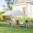 PawHut Outdoor Dog Run with Adjustable Rotating Bowls - 6.6' x 6.6' x 5.1' - Silver-Escape-proof lock keeps your dog securely contained 