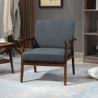 HOMCOM Modern Accent Chair with Cushioned Seat - Wood Legs for Bedroom - Dark Grey-Deep foam padding throughout for comfortable sinking
