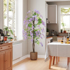 HOMCOM 5.9' Artificial Wisteria Tree with Natural Wood - Purple-Material: PP, Solid Wood, Cement 
