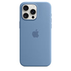 Apple Silicone Case with MagSafe for iPhone 15 Pro Max - Winter Blue-The silky, soft-touch finish of the silicone exterior feels great in your hand