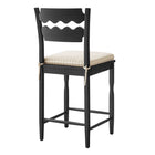 Modway Jax Oak Wood Counter Stool With Wavy Razor Back and Cushion - Black Oatmeal Stripe-Sturdy Side Stretchers