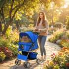 PawHut Pet Stroller with Wheels - Travel Zipper Entry - Foldable Carrier Cart - Blue-Includes a thick, washable cushion, providing extra comfort for your pet
