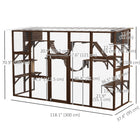 PawHut 74" H Large Outdoor Catio with Cat Condos, Platforms and Ladders - Espresso-Spacious bottom area for roaming 