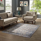 Modway Minu Distressed Floral Lattice Area Rug - 4 ft W x 6 ft L - Light Blue Yellow/Orange-Tight Low Pile Weave