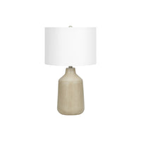 Monarch Specialties 24" H Contemporary Table Lamp - Beige Concrete / Ivory / Cream Shade-Combining some vintage inspiration in a contemporary form, this smooth and stylish 24"h beige concrete table lamp, with an ivory fabric drum shade and topped with a round black finial, makes an eye-catching statement in all spaces