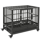 PawHut 36" L Heavy Duty Steel Kennel Pet Cage - Grey-Gauged tubes and frame made of high-quality steel for long lasting durability 