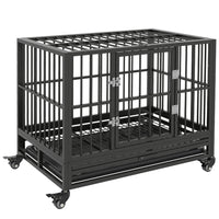 PawHut 36" L Heavy Duty Steel Kennel Pet Cage - Grey-Gauged tubes and frame made of high-quality steel for long lasting durability 
