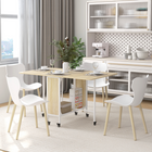HOMCOM 51" Mobile Wheel Drop Leaf Folding Dining Table with Storage Shelf for 6 - Natural Wood-6 caster wheels for easy movement 6 with brakes for stability