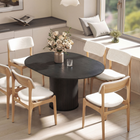 HOMCOM 43.5"-59" Convertible Round to Oval Farmhouse Extendable Table for 6-8 - Black Wood Grain-Rounded edges reduce bumps, safer for family