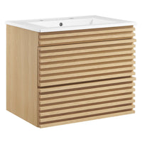Modway Render 24" Wall-Mount Bathroom Vanity - Oak/White-Mid-Century Modern Vanity