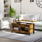 HOMCOM Lift Top Coffee Table with Hidden Storage and Open Shelves - Brown-Bottom open shelves offer extra storage and display space