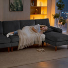 HOMCOM Sectional Sofa with Chaise Lounge - Dark Grey-Steel frame and wood legs ensure reliable strength during use