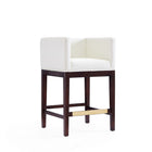 Manhattan Comfort Kingsley 21" Mid-Century Modern Faux Leather Upholstered Counter Stool - Ivory and Dark Walnut - 2 Pack-Square Tight Back and Arm Design
