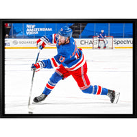 Alexis Lafreniere New York Rangers Shooting - Framed Canvas - 31" x 22"-Premium canvas print with gallery-wrapped edges