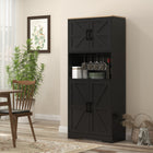 HOMCOM 68" H Kitchen Pantry Cabinet with Microwave Oven Countertop - Black-Large open countertop for appliances like microwave or coffee maker 