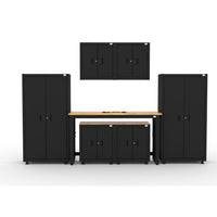 Cat RTA Garage Storage Cabinetry 7-Piece Set with 2 Lockers, 2 Walls, 2 Bases and 72" Workbench-7-Piece Cabinet & Workbench Set: Two 36" heavy-duty lockers, two base cabinets, two wall cabinets, and 2 72" workbenches deliver practical storage and workspace.