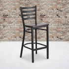 Flash Furniture HERCULES Series Black Ladder Back Metal Restaurant Barstool - Walnut Wood Seat - 2 Pack-Ladder Back Design