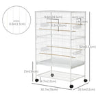 PawHut 52" H Large Metal Bird Cage with Rolling Stand, Storage Shelf and Wood Perch - White-4 universal wheels ensure quick and safe movement 