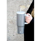 GROSCHE Aspen Insulated Water Tumbler with Handle - 40 oz. - Steel Grey-Ultra-secure half-turn design