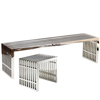 Modway Gridiron Benches Set of 2 - Silver-Short Bench: Stainless Steel